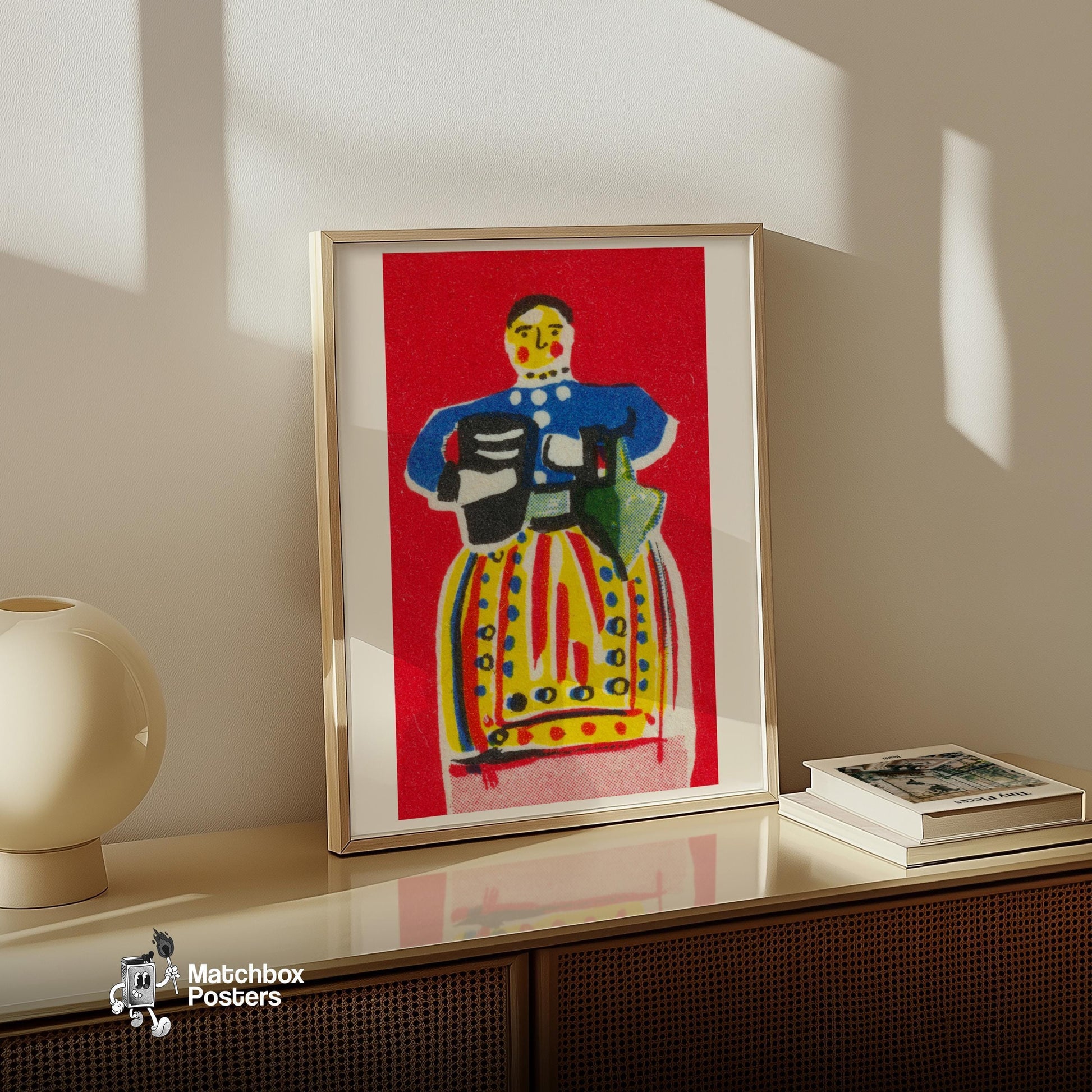 Folk Dress - vintage matchbox label print - size comparison