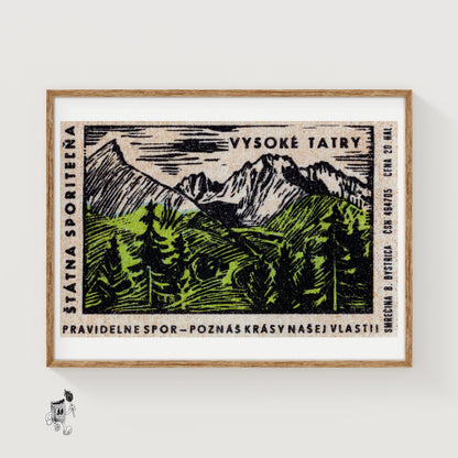 Mountain Range - vintage matchbox label print