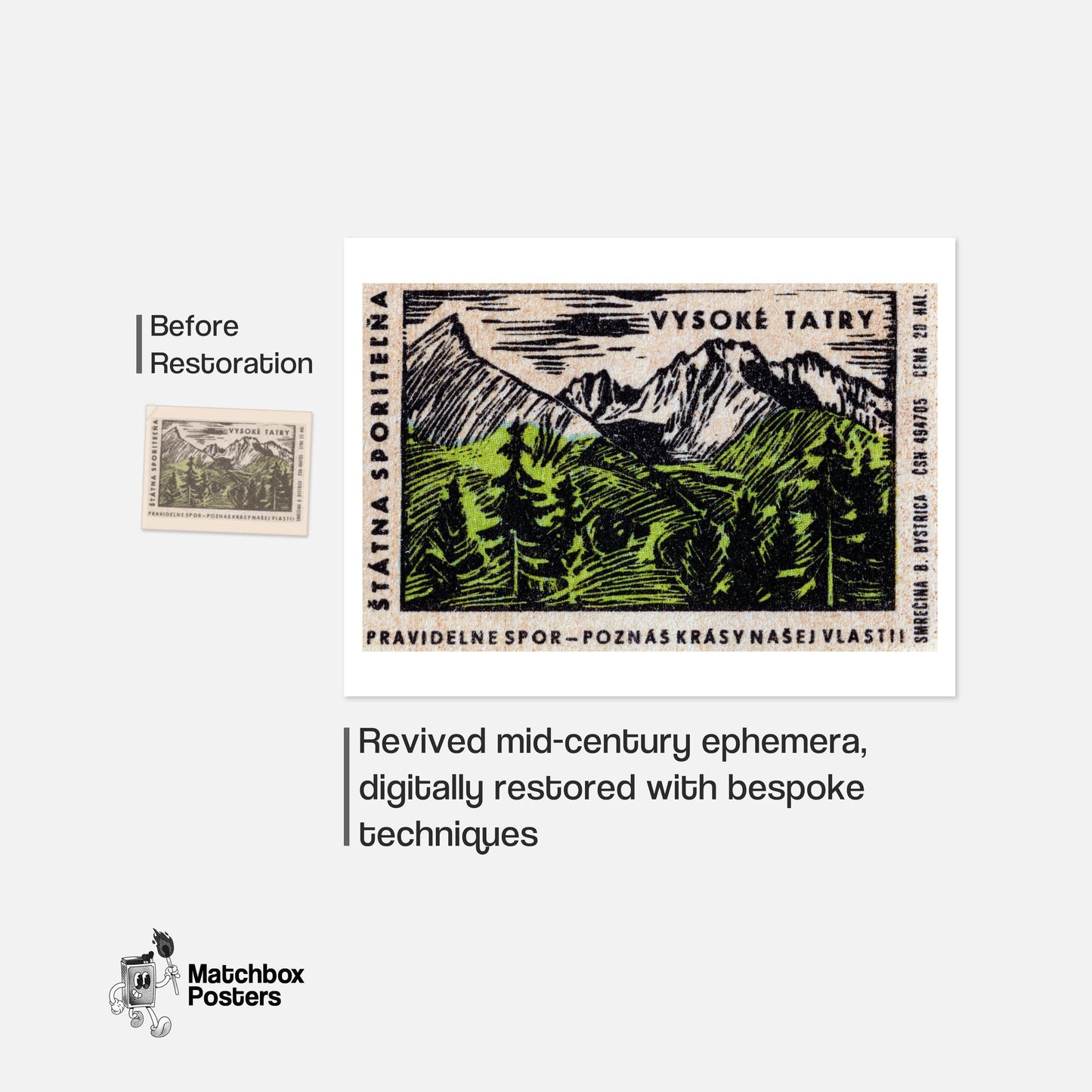 Mountain Range - vintage matchbox label print - framed wall art preview
