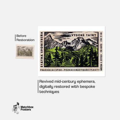 Mountain Range - vintage matchbox label print - framed wall art preview