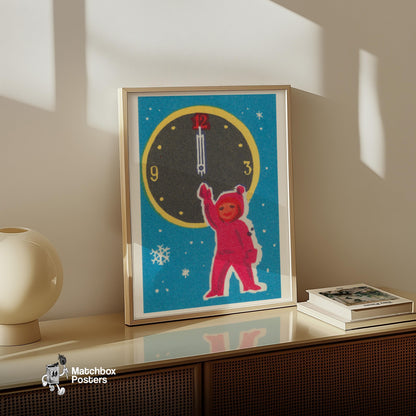 Child with Clock - vintage matchbox label print - size comparison