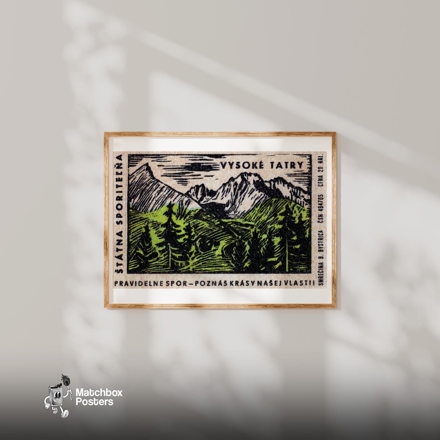Mountain Range - vintage matchbox label print - bedroom mockup