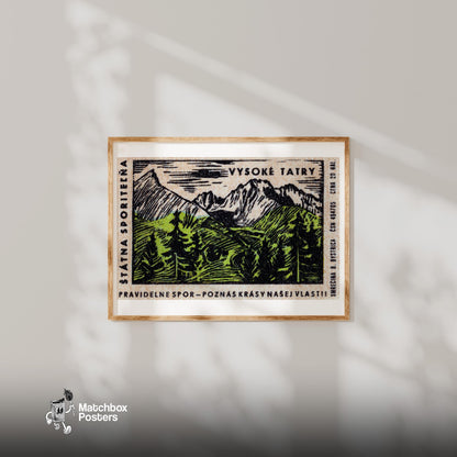 Mountain Range - vintage matchbox label print - bedroom mockup