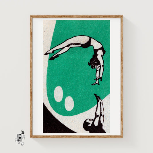 Acrobats - vintage matchbox label print