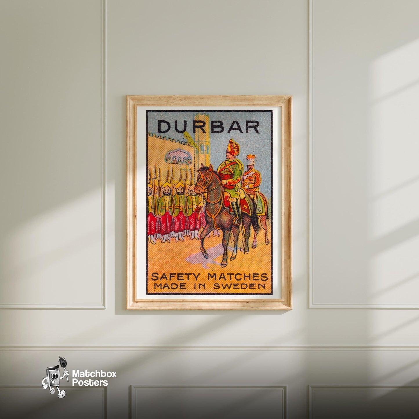 Soldier on Horseback - vintage matchbox label print - bedroom mockup