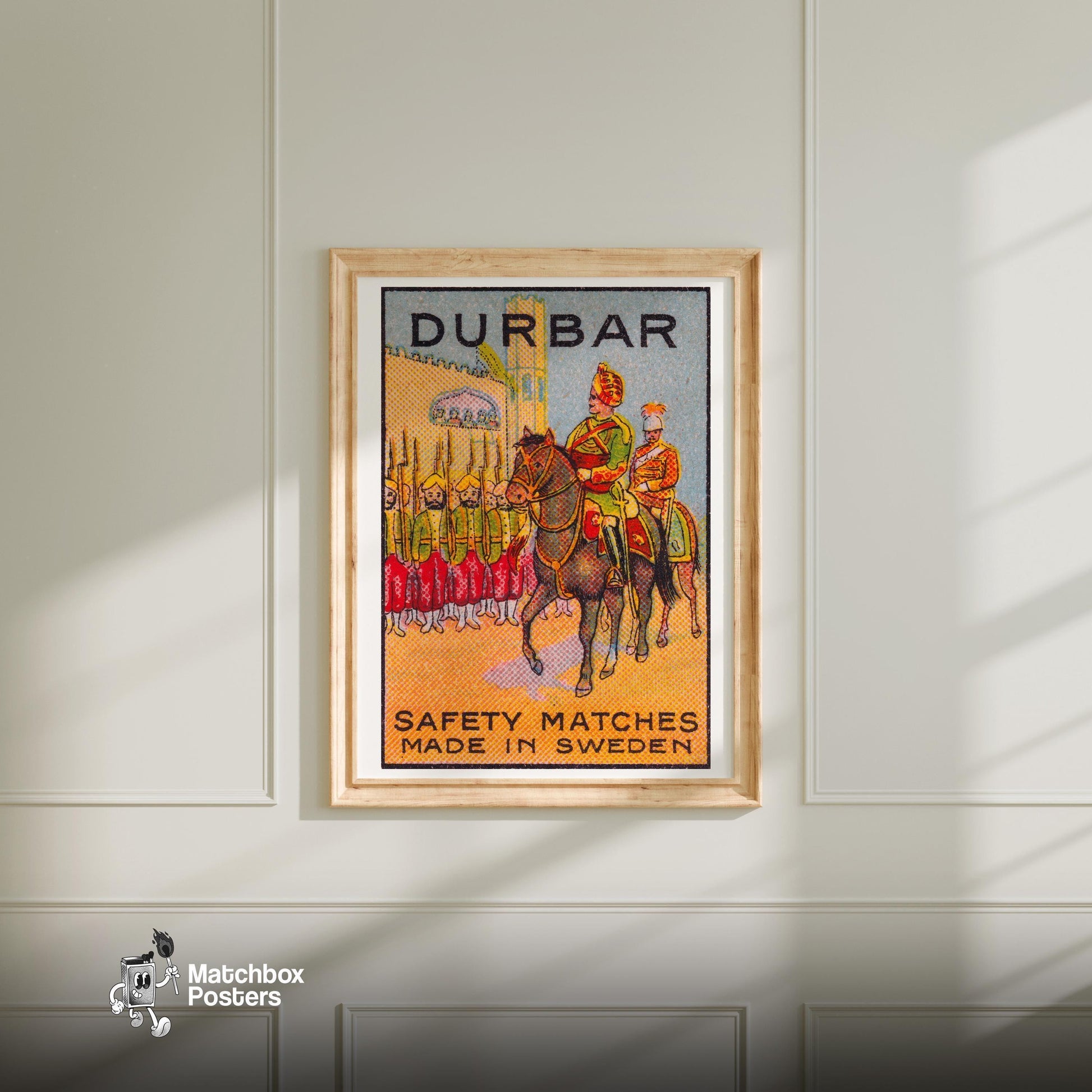 Soldier on Horseback - vintage matchbox label print - bedroom mockup