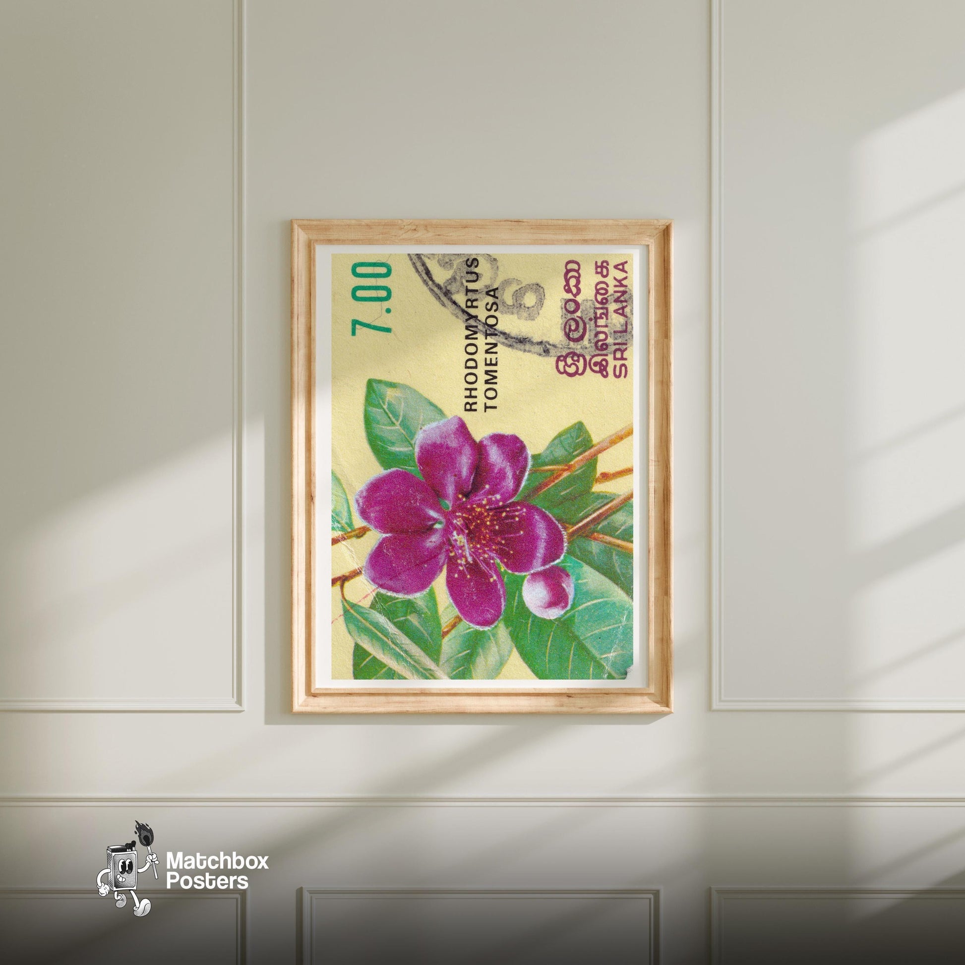 Purple Flower - vintage matchbox label print - bedroom mockup
