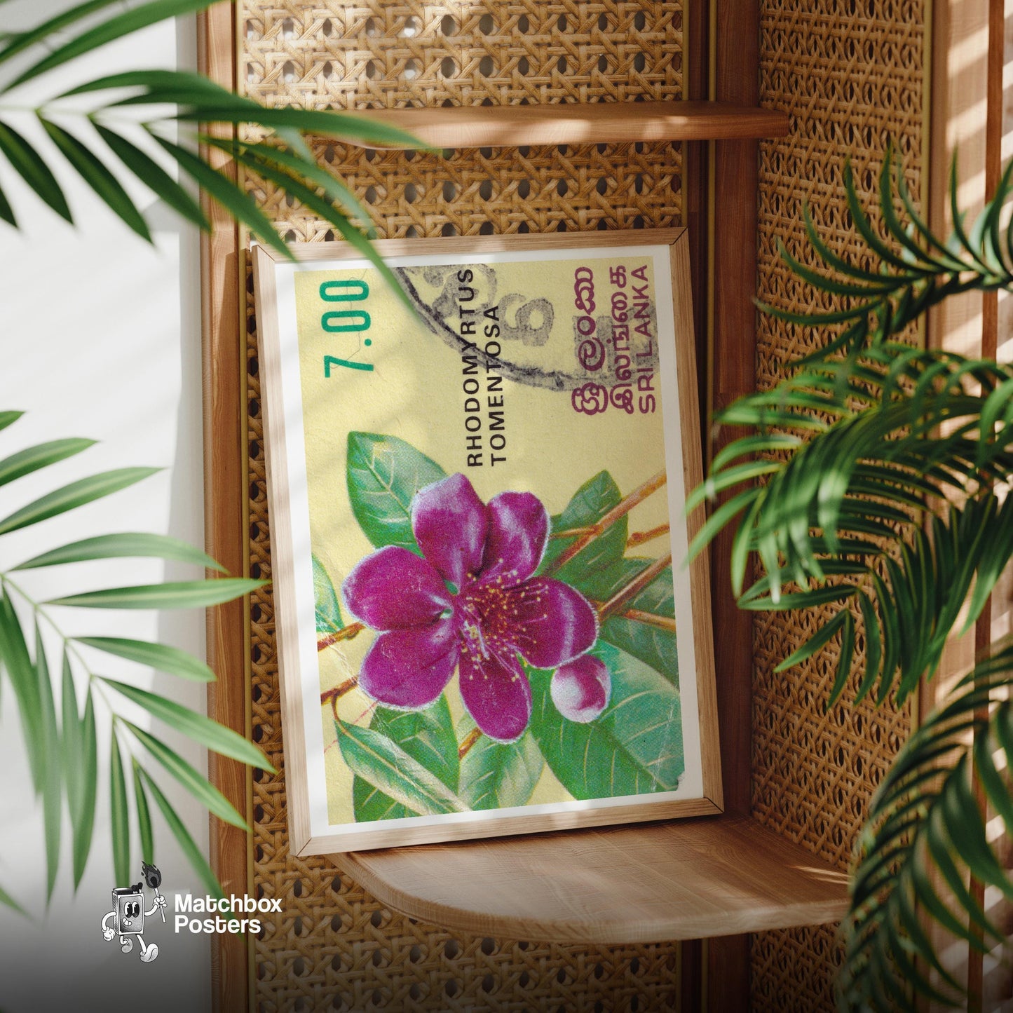 Purple Flower - vintage matchbox label print - office wall
