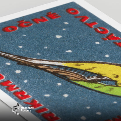 Snowy Bird - vintage matchbox label print - close-up detail