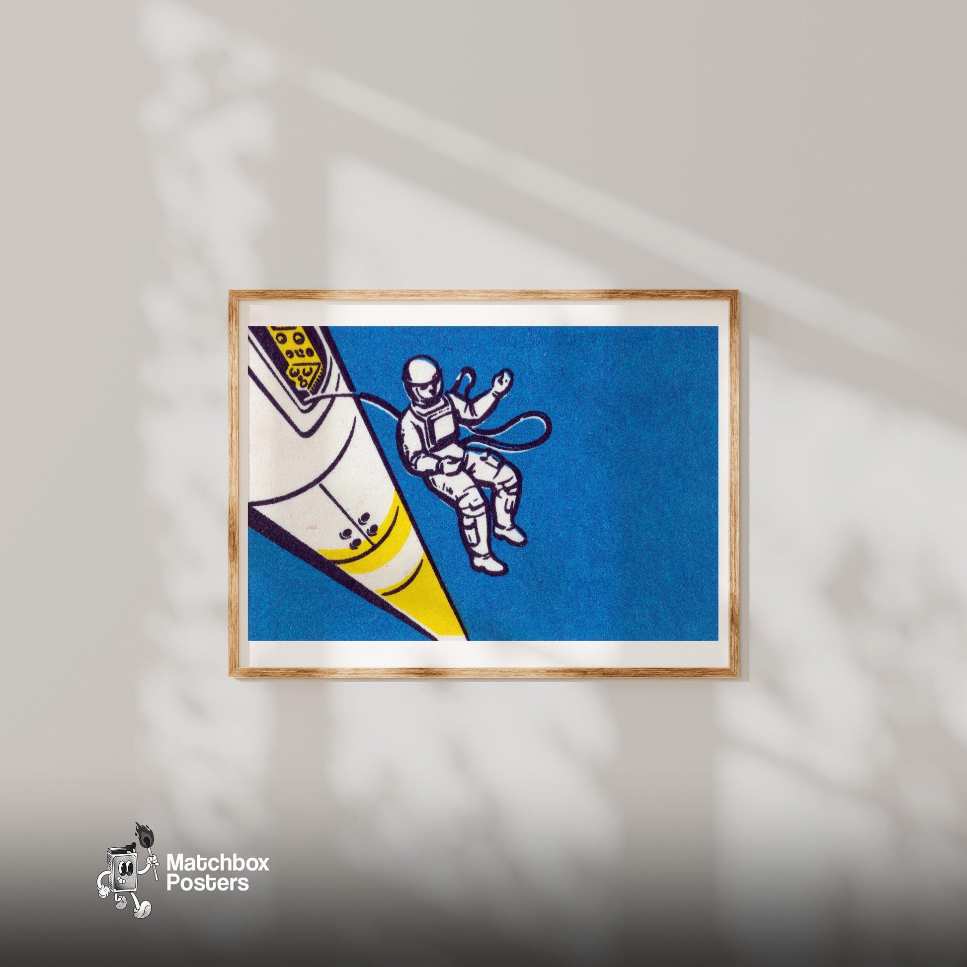 Cosmonaut - vintage matchbox label print - bedroom mockup