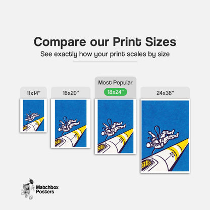 Cosmonaut - vintage matchbox label print - gallery wall preview