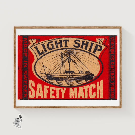 Light Ship - vintage matchbox label print
