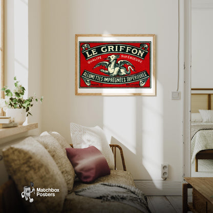 Griffon - vintage matchbox label print - living room mockup