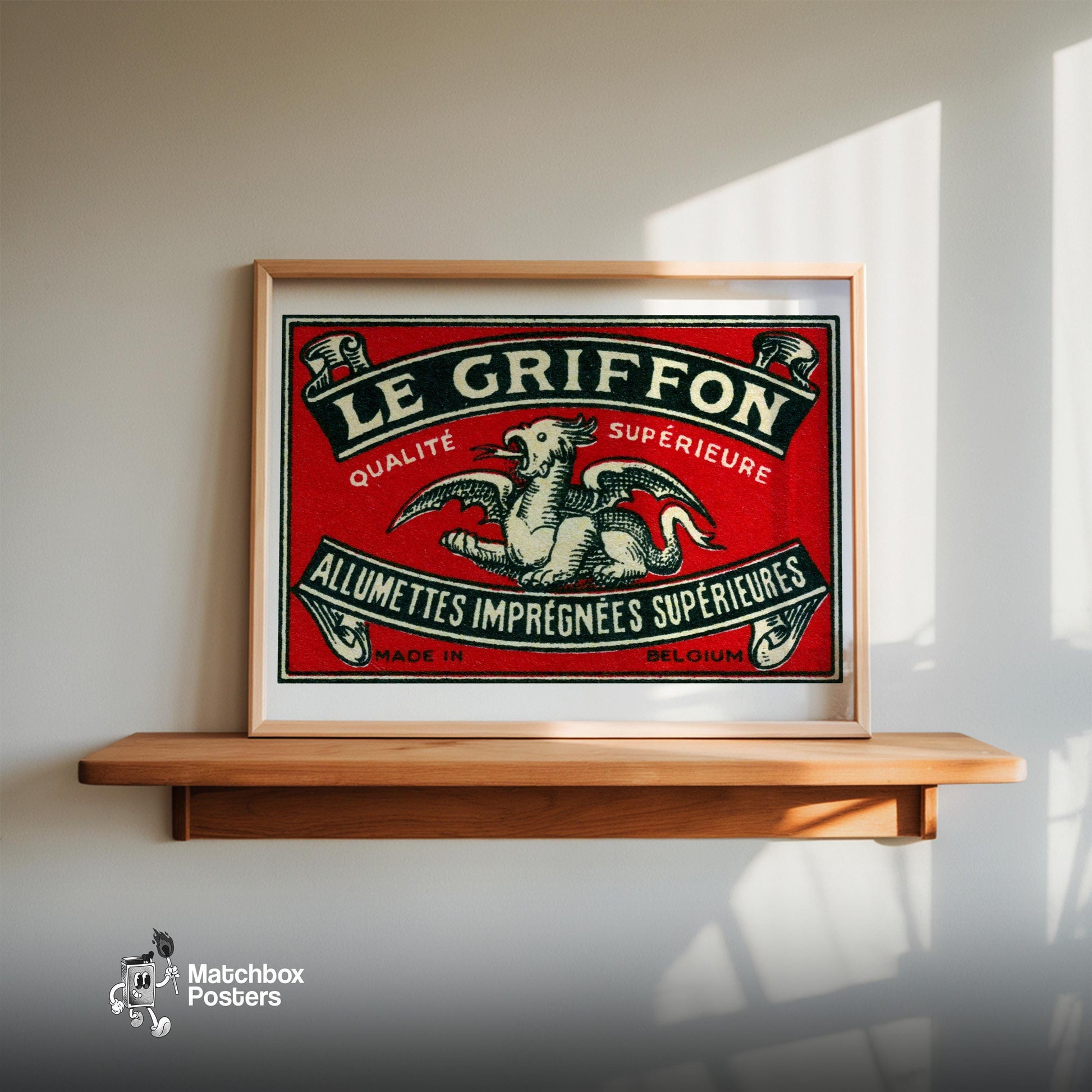 Griffon - vintage matchbox label print - size comparison