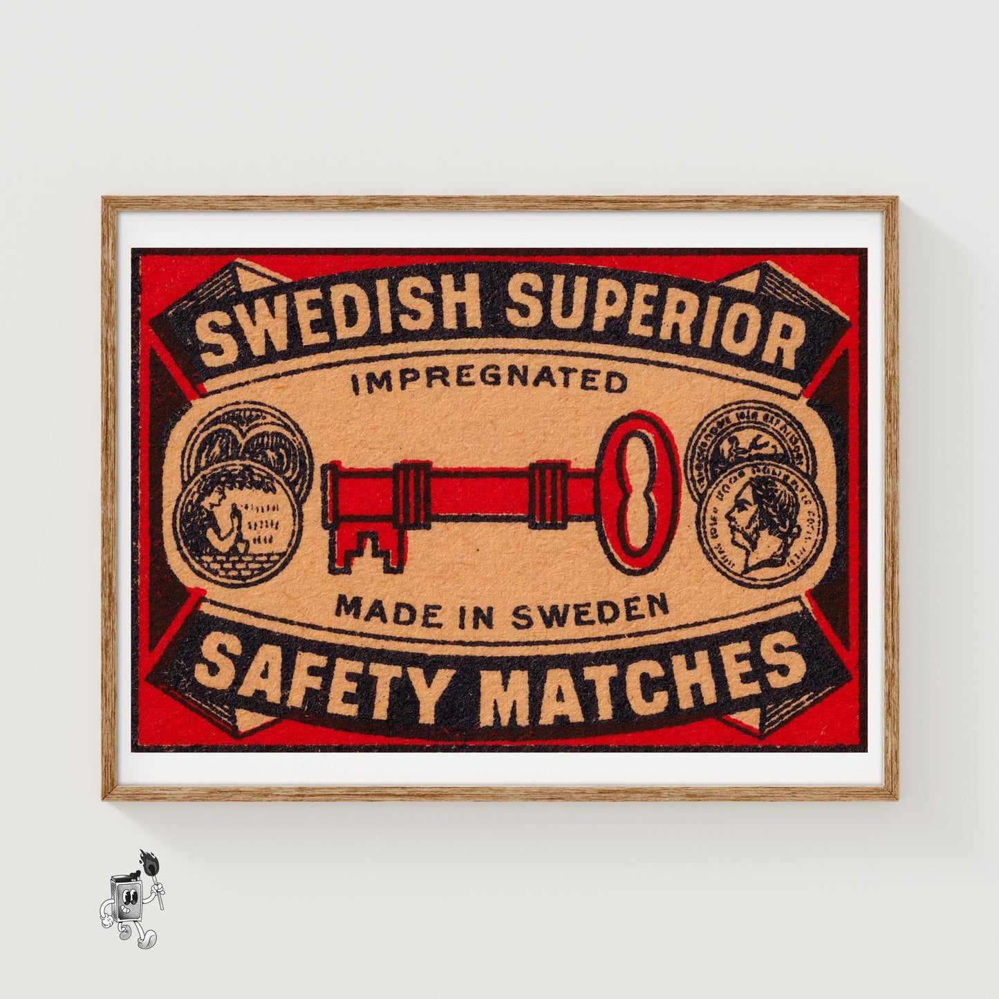 Red Key - vintage matchbox label print