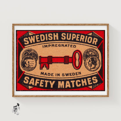 Red Key - vintage matchbox label print