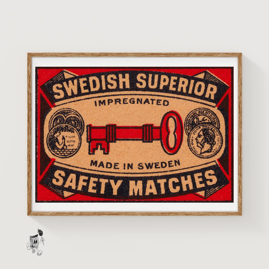 Red Key - vintage matchbox label print