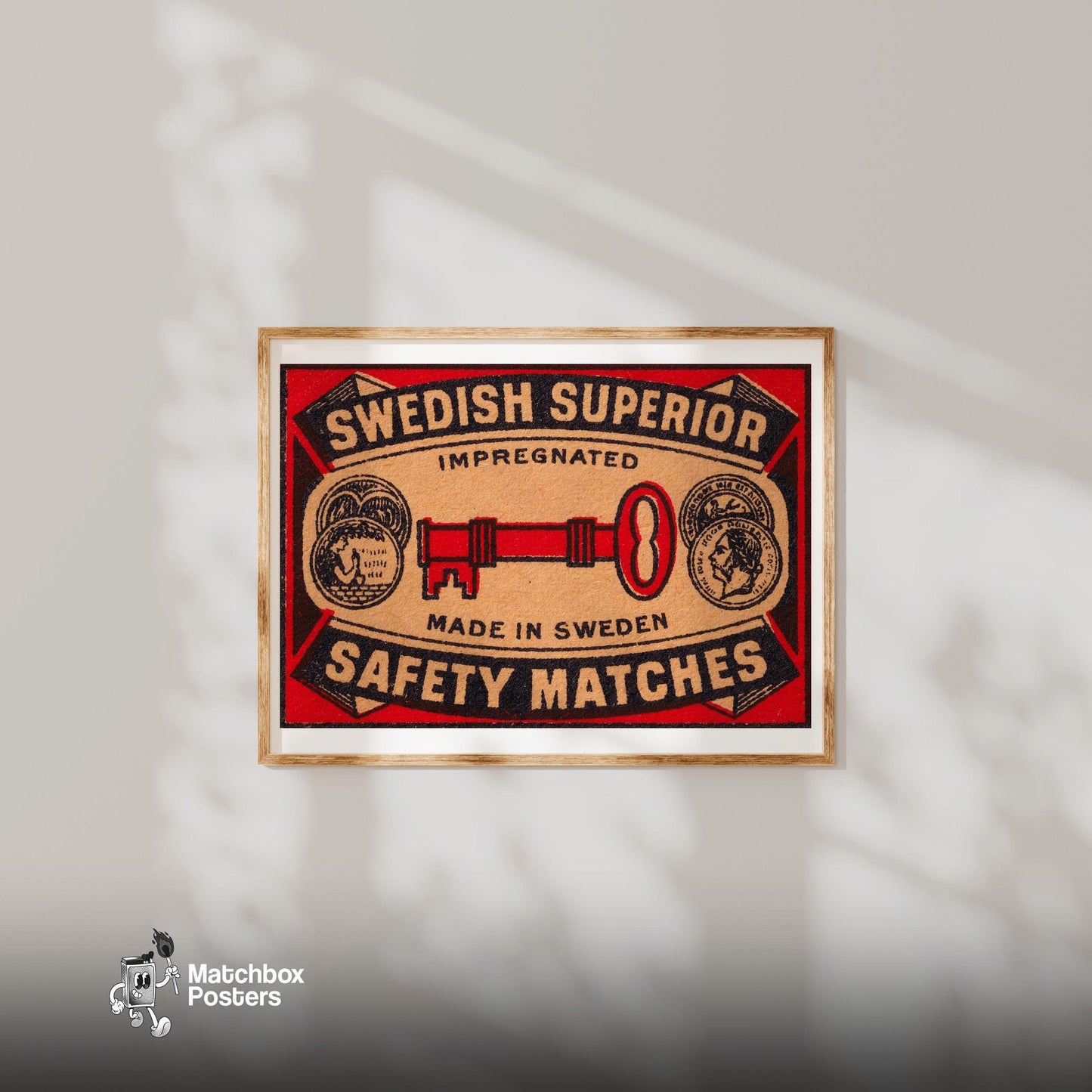 Red Key - vintage matchbox label print - bedroom mockup