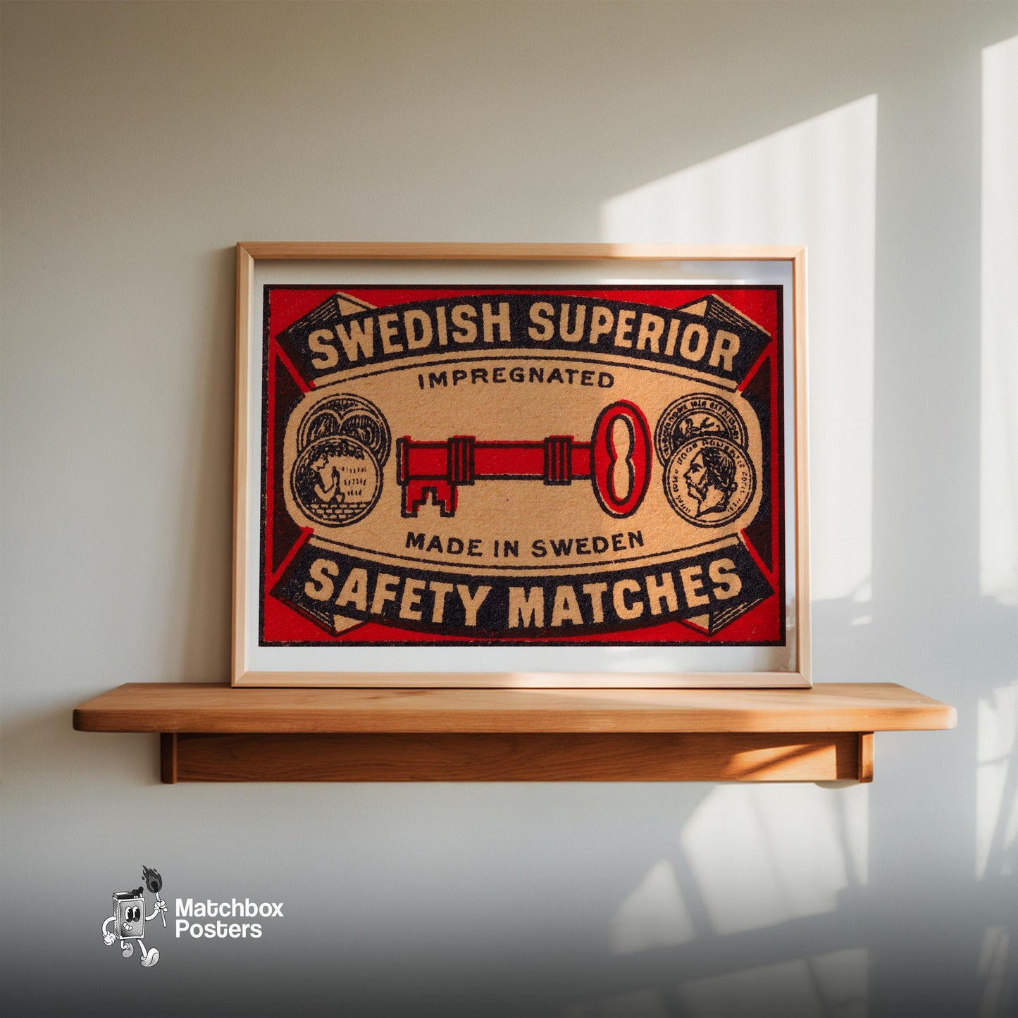Red Key - vintage matchbox label print - size comparison
