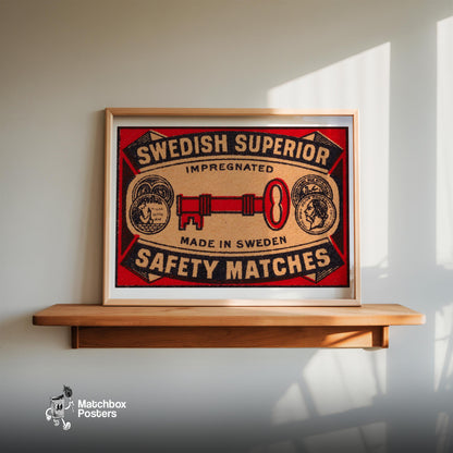 Red Key - vintage matchbox label print - size comparison