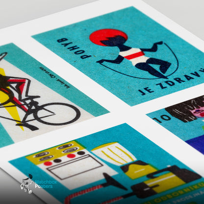 Four Vintages - vintage matchbox label print - close-up detail