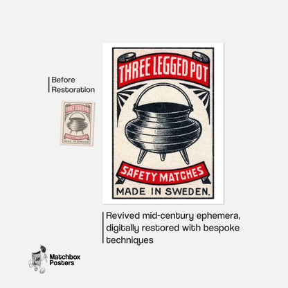 Three-Legged Pot - vintage matchbox label print - framed wall art preview