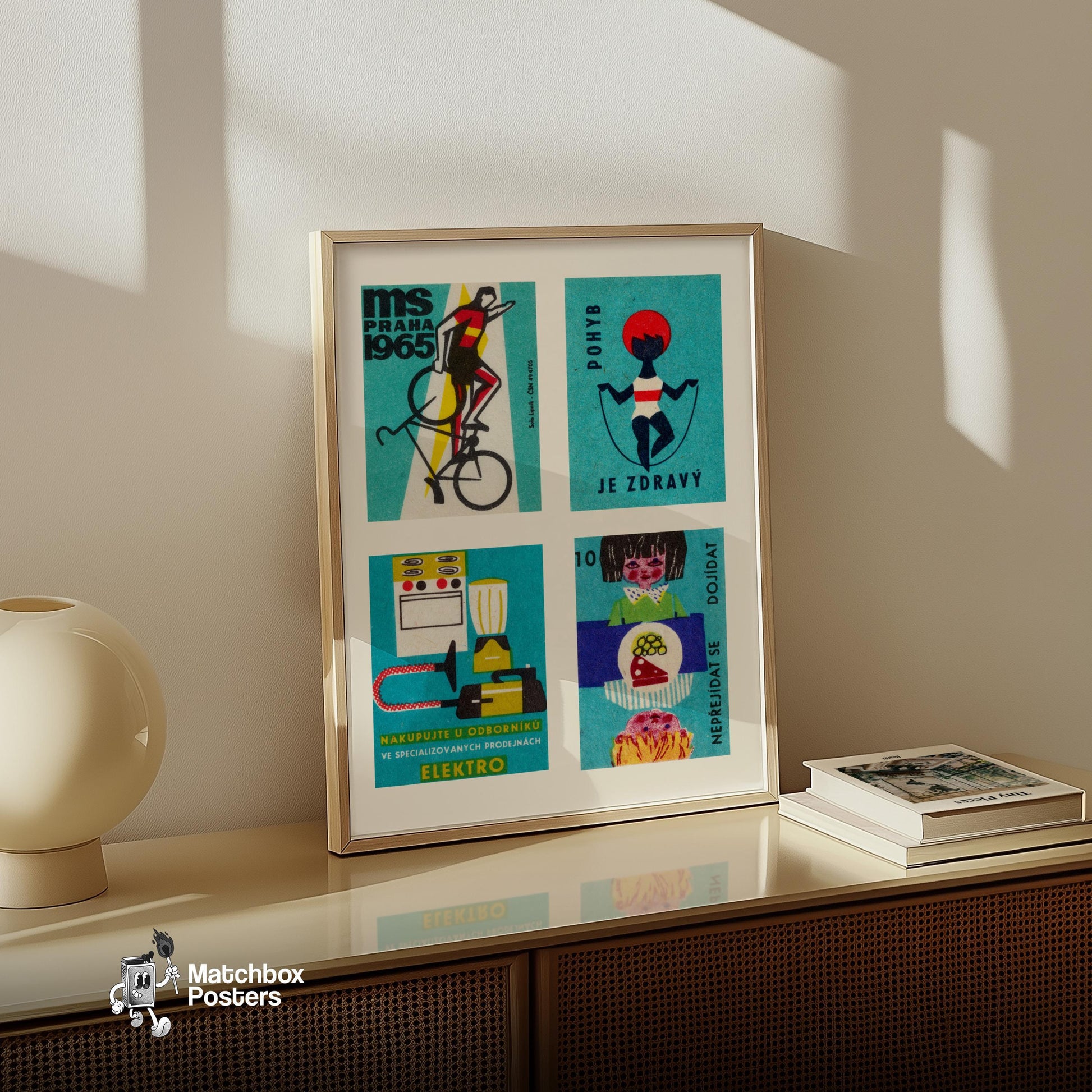 Four Vintages - vintage matchbox label print - bedroom mockup