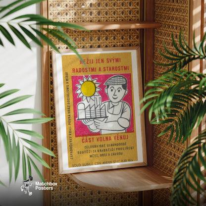 Smiling Worker - vintage matchbox label print - office wall