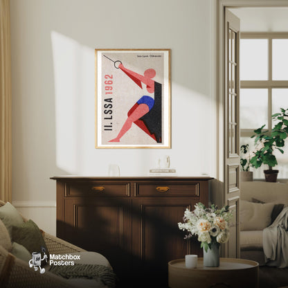 Fencer - vintage matchbox label print - living room mockup