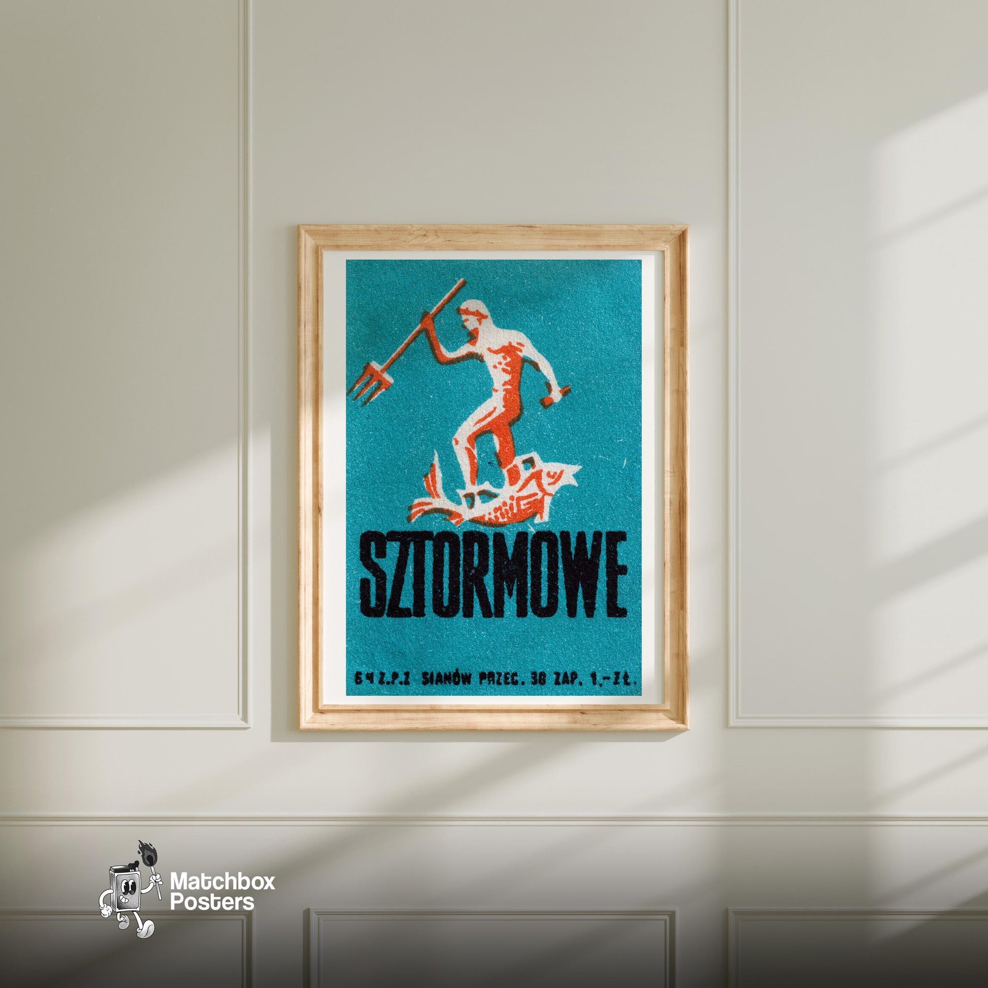 Poseidon - vintage matchbox label print - bedroom mockup