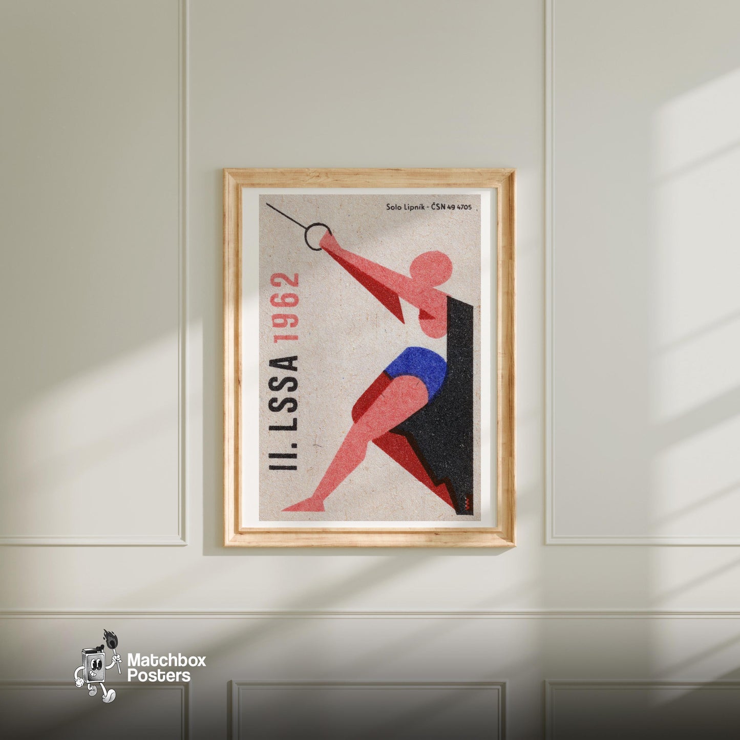 Fencer - vintage matchbox label print - bedroom mockup