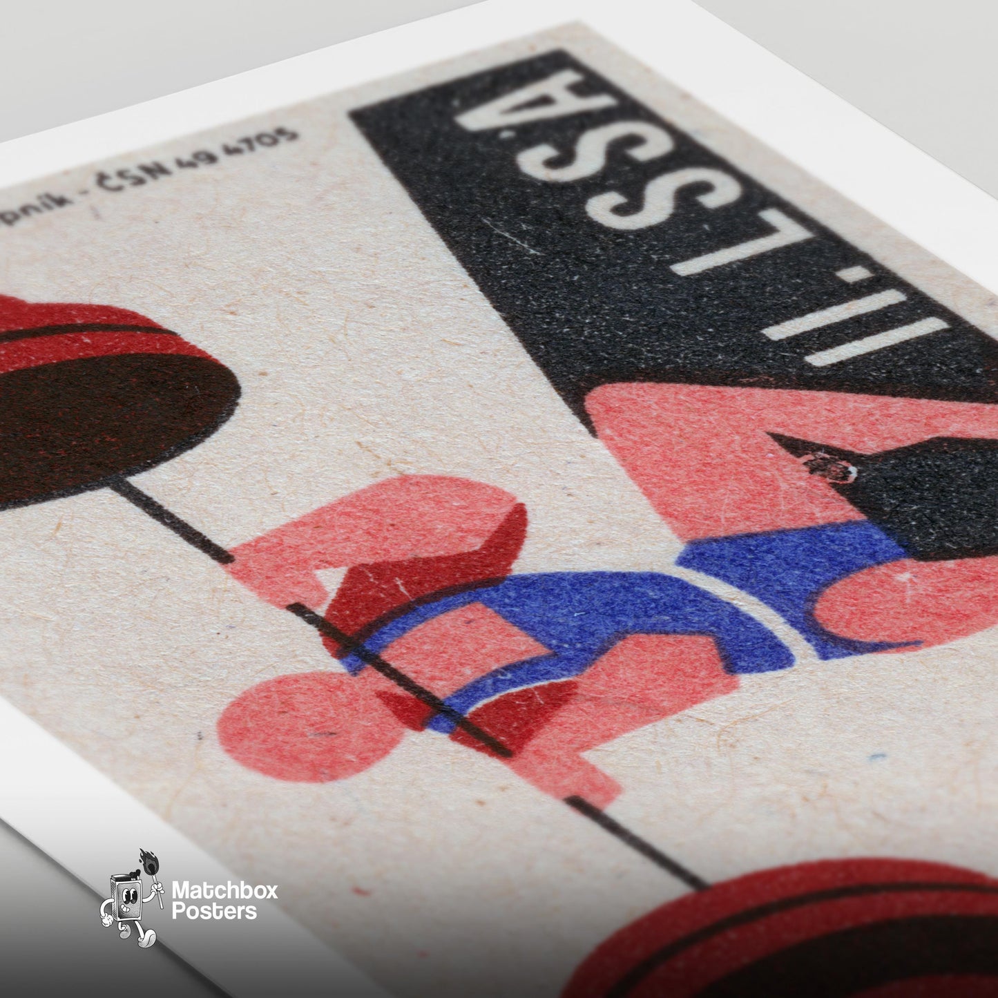 Weightlifter - vintage matchbox label print - close-up detail