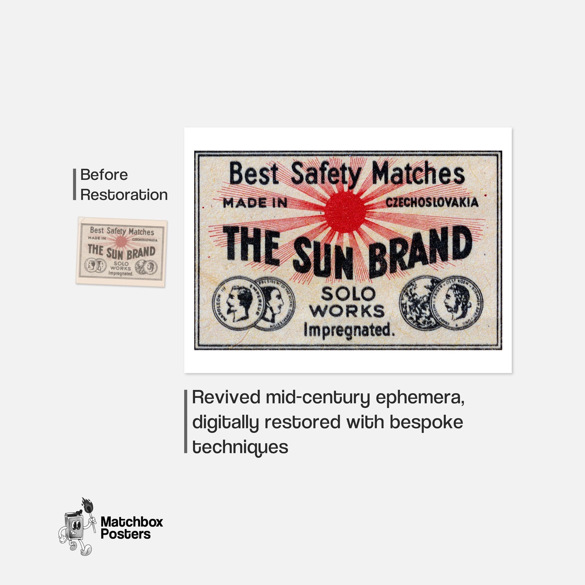 The Sun Brand - vintage matchbox label print - framed wall art preview