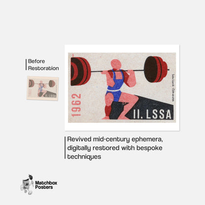 Weightlifter - vintage matchbox label print - framed wall art preview