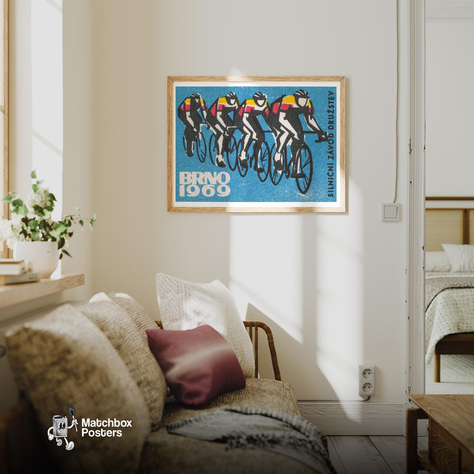Track Cycling World Championship Brno - vintage matchbox label print - living room mockup