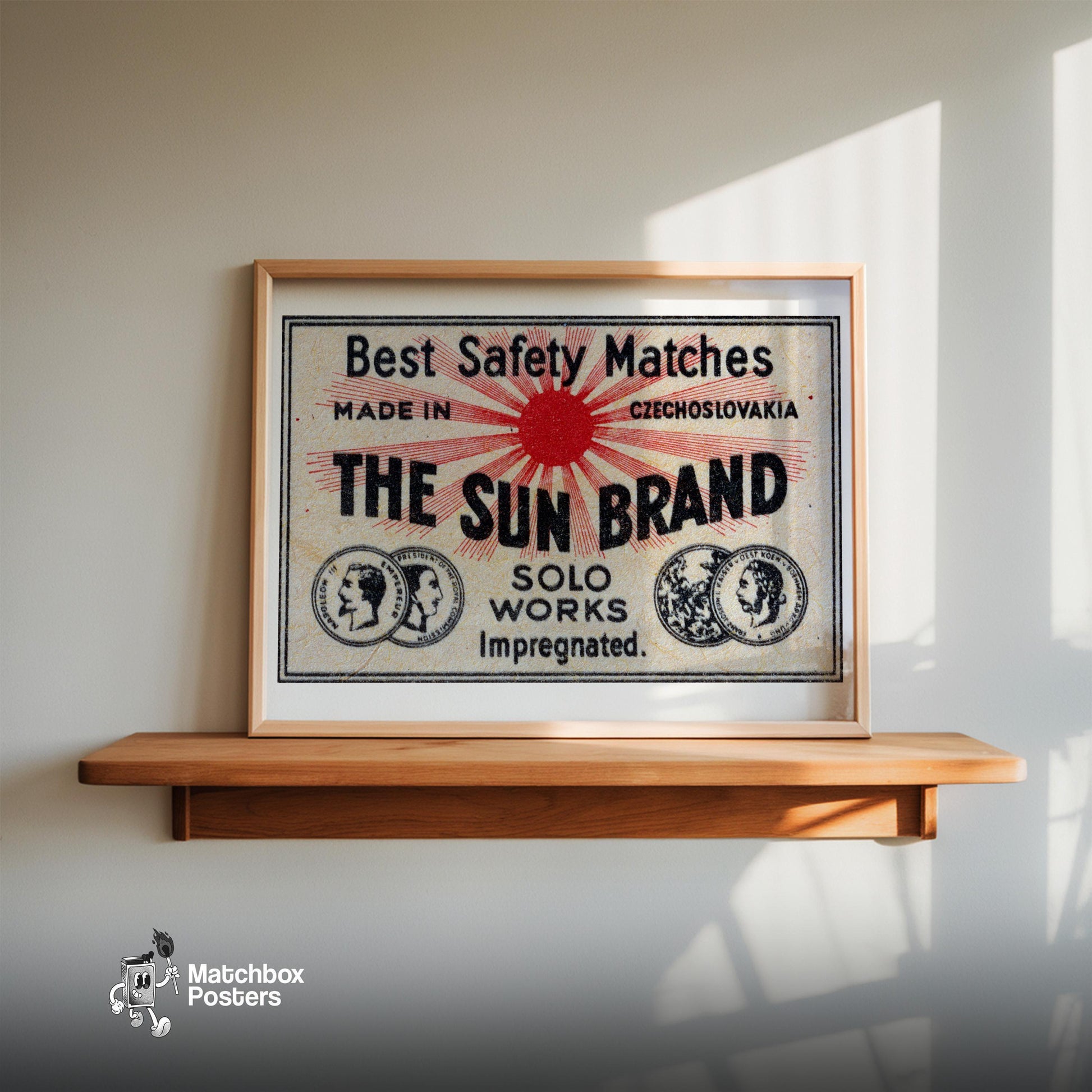 The Sun Brand - vintage matchbox label print - size comparison