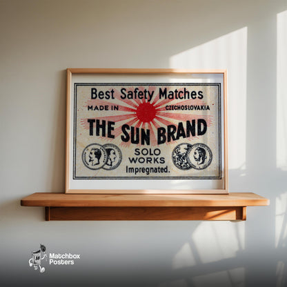 The Sun Brand - vintage matchbox label print - size comparison