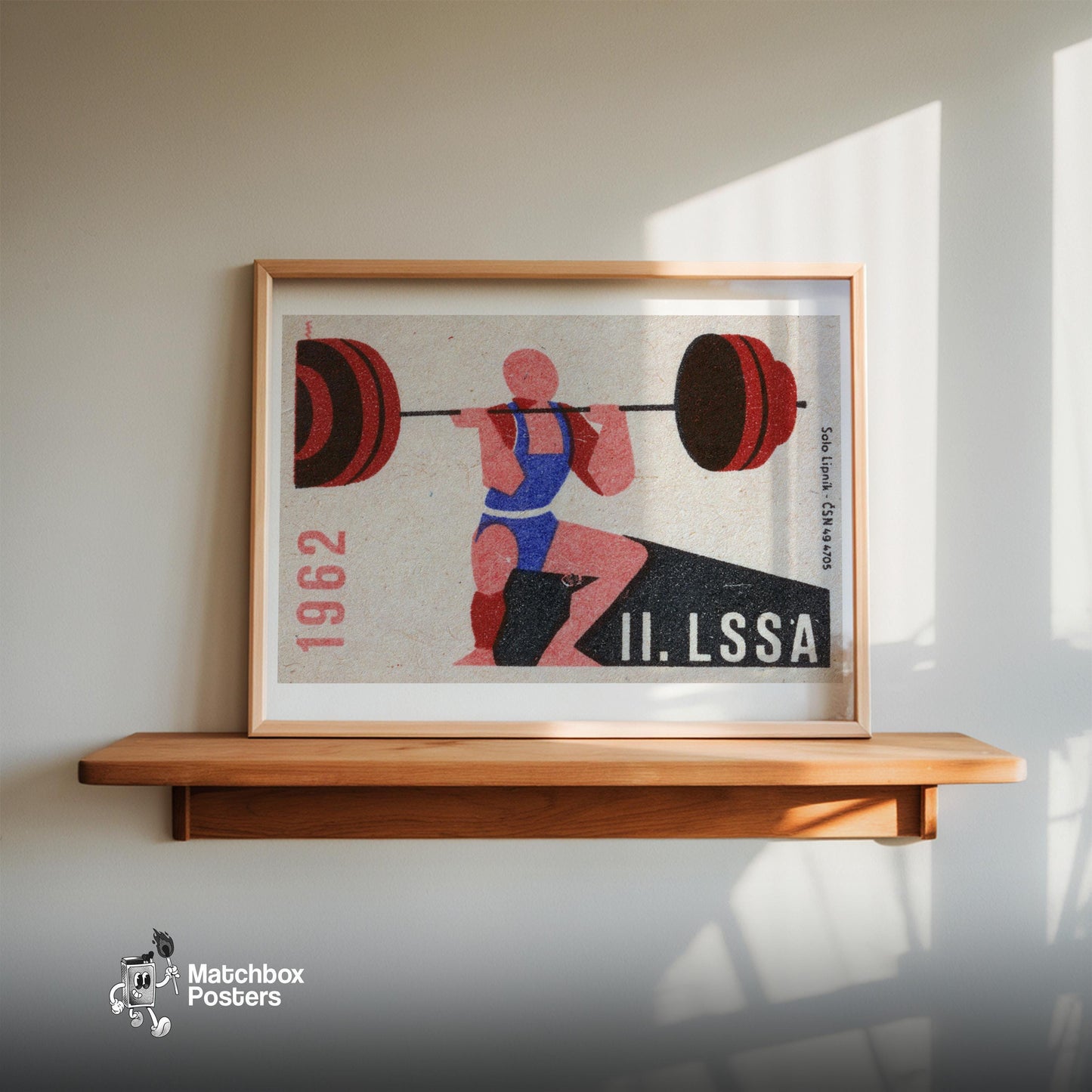 Weightlifter - vintage matchbox label print - size comparison