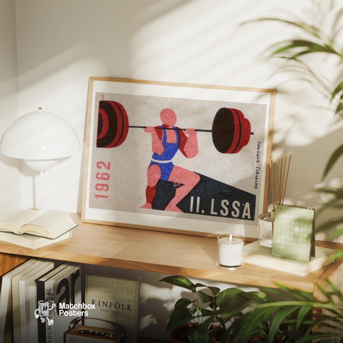 Weightlifter - vintage matchbox label print - office wall