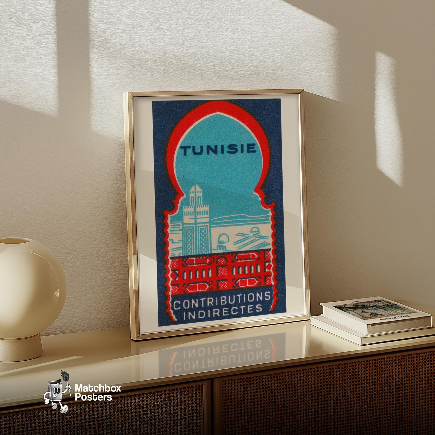 Tunisia - vintage matchbox label print - size comparison