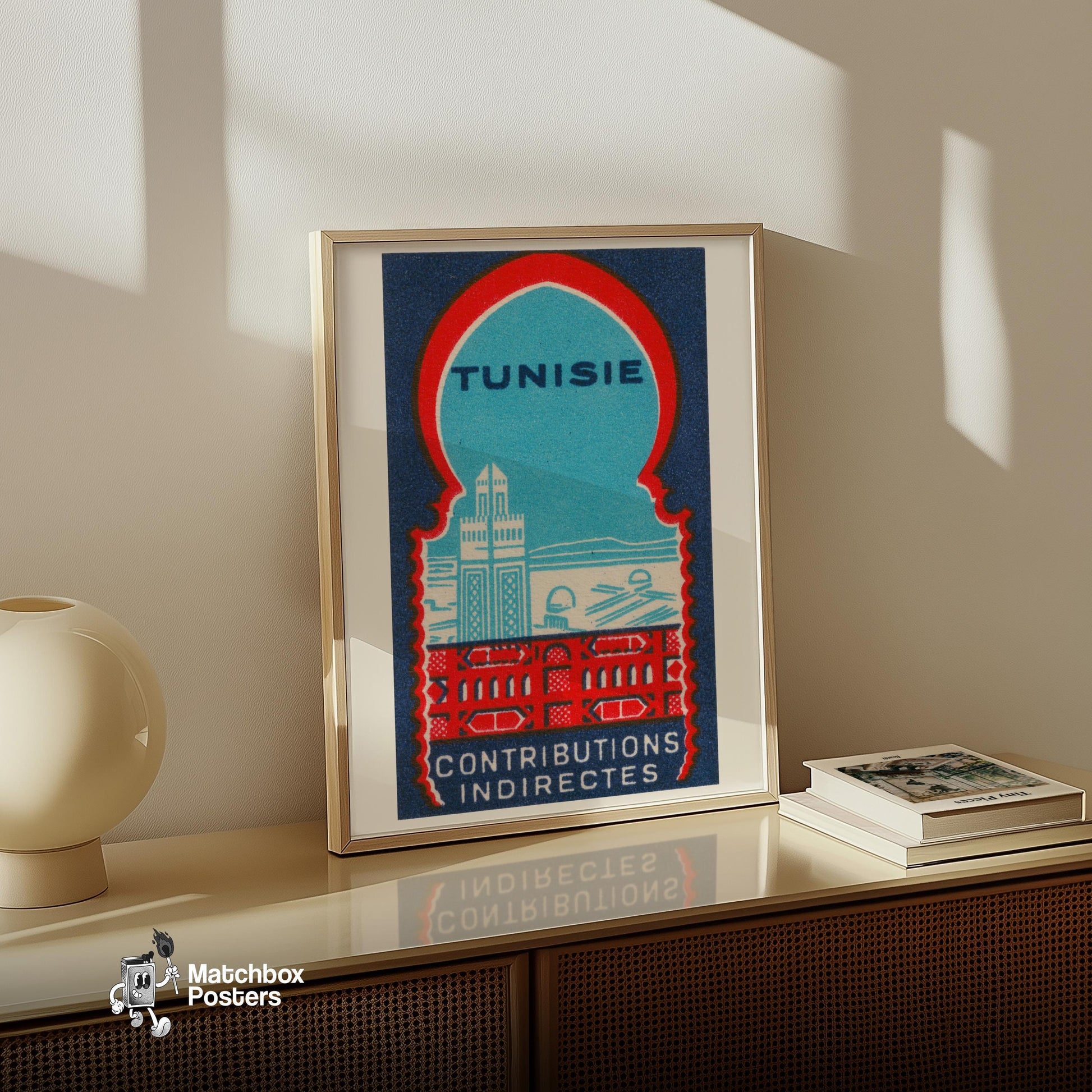 Tunisia - vintage matchbox label print - size comparison
