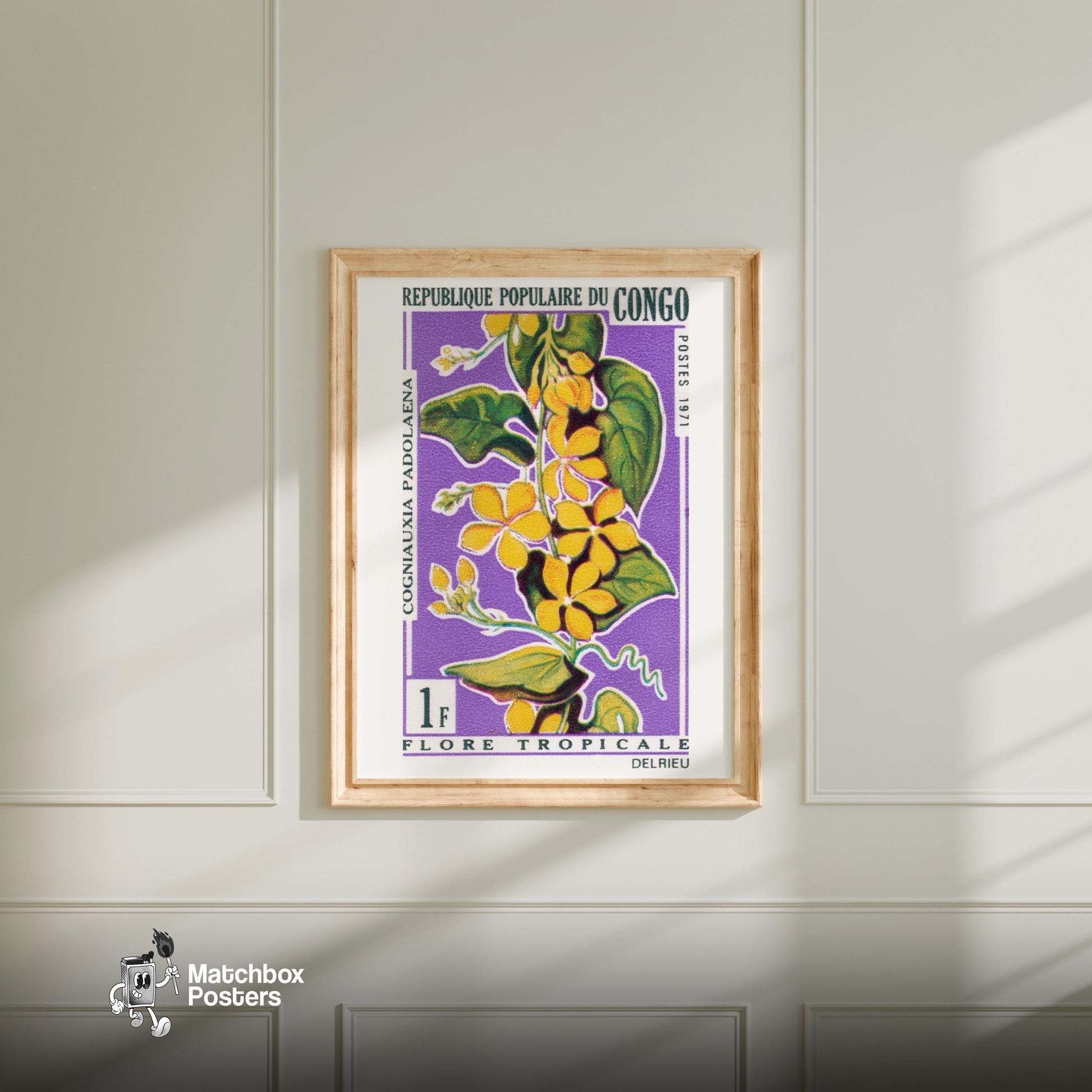 Yellow Flower - vintage matchbox label print - bedroom mockup