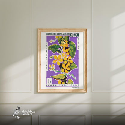 Yellow Flower - vintage matchbox label print - bedroom mockup