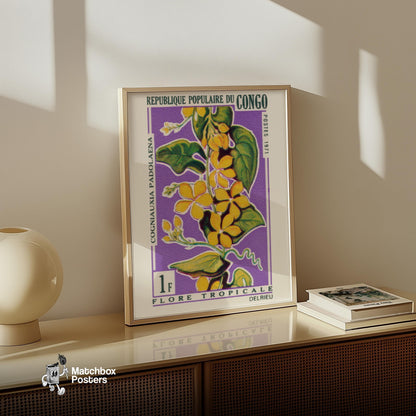 Yellow Flower - vintage matchbox label print - size comparison