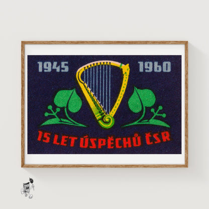 Golden Harp - vintage matchbox label print