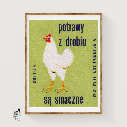 White Chicken - vintage matchbox label print