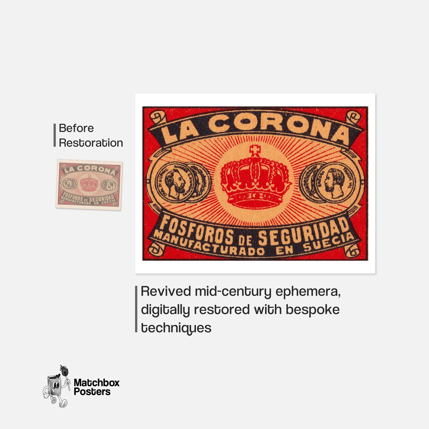 La Corona - vintage matchbox label print - framed wall art preview