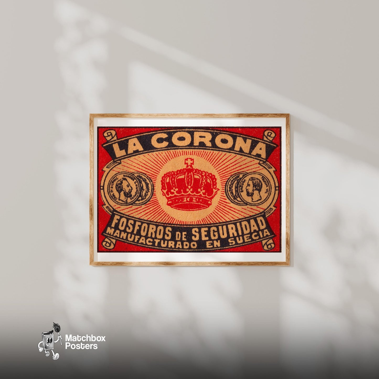 La Corona - vintage matchbox label print - bedroom mockup