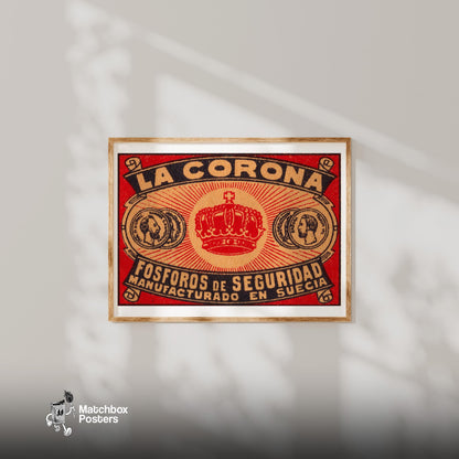 La Corona - vintage matchbox label print - bedroom mockup