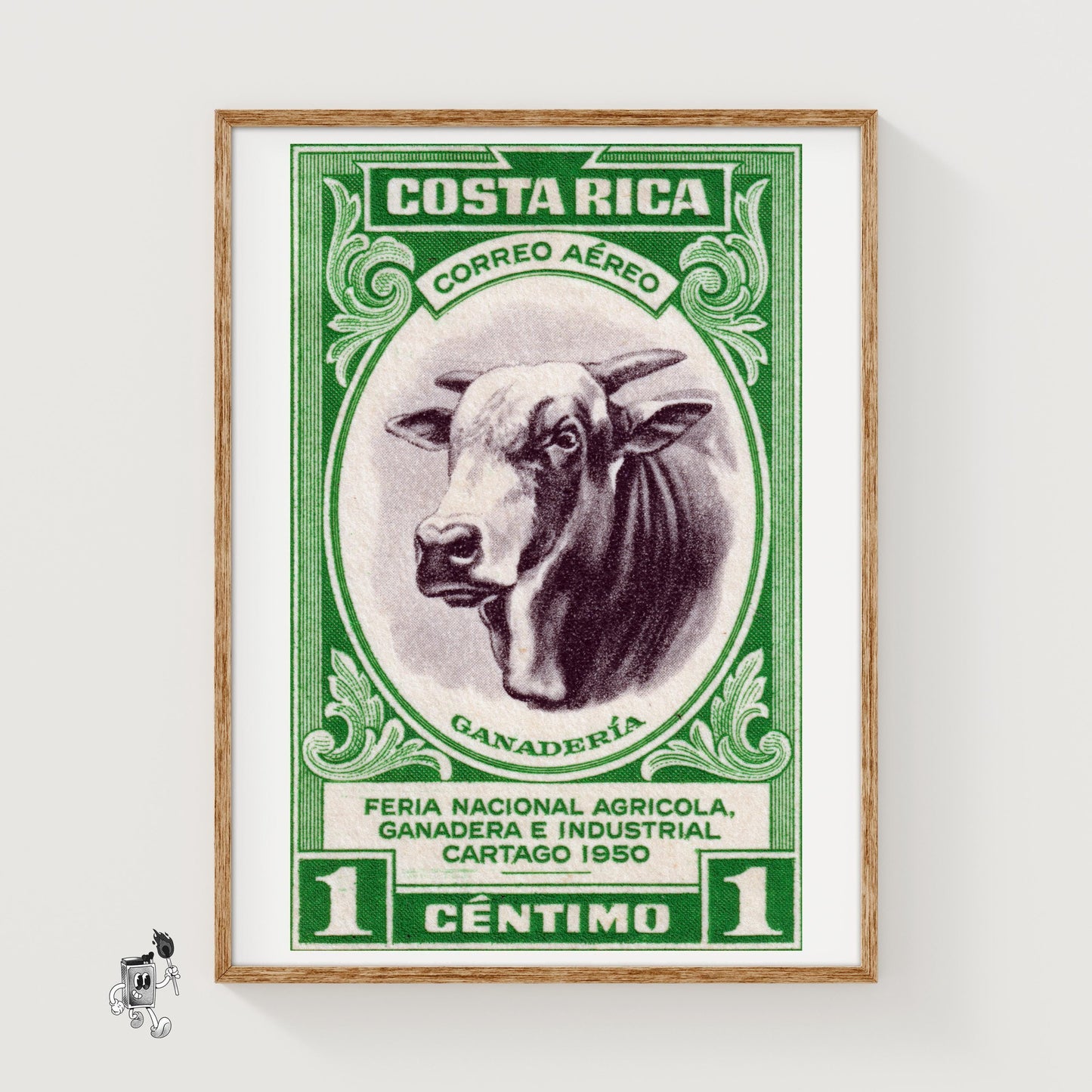 Horned Cow - vintage matchbox label print